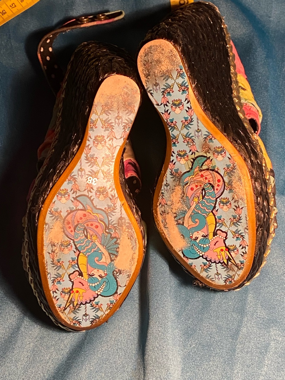 Irregular Choice platform woven wedge sandals,floral fabric twist sling back, 7 - Picture 11 of 12